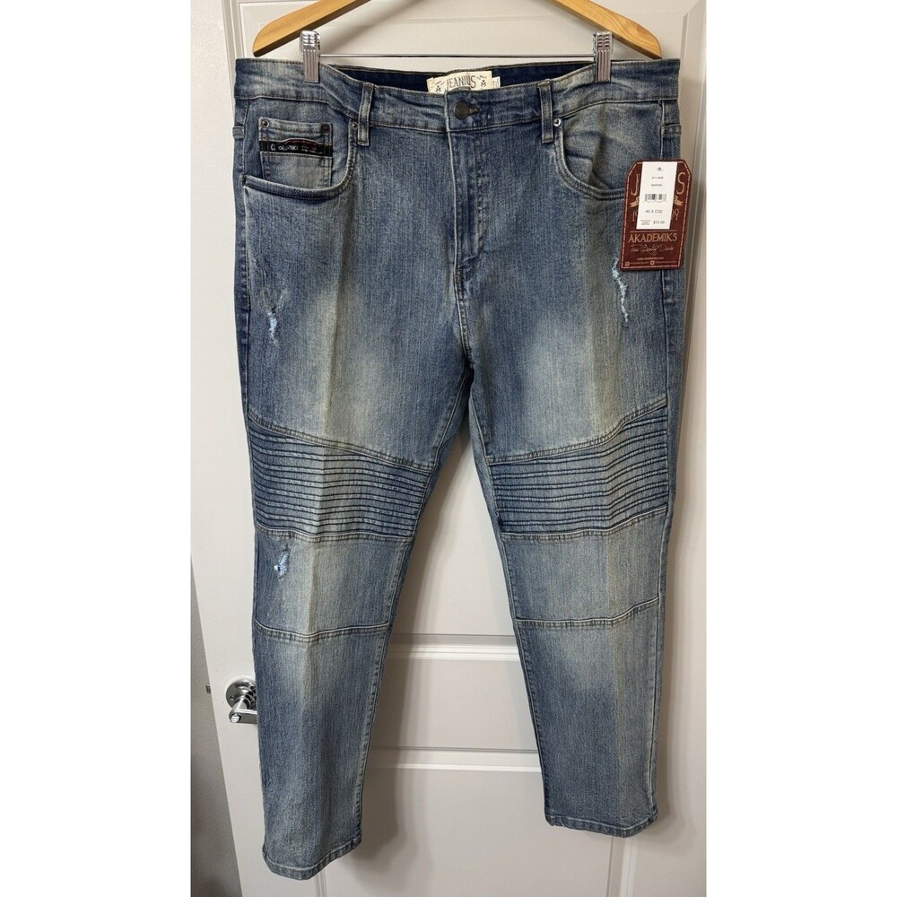 VTG AKADEMIKS JEANIUS BAGGY FIT WIDE LEG MENS Distressed JEANS 40x32 Nwt!